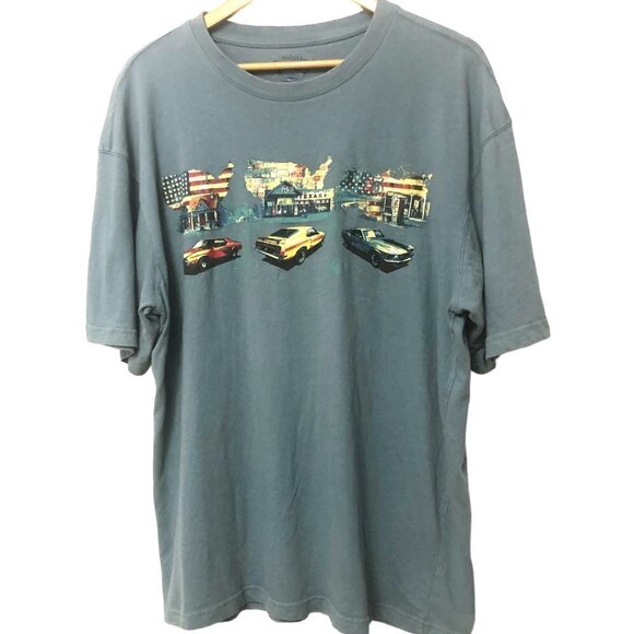 Joe Marlin Graphic Tee Vintage Ford Mustang Men's Size L 100% Cotton Dusty Blue - Picture 1 of 4
